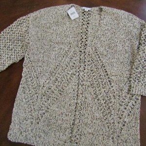 J. Jill 3/4 sleeve beige speckled sweater size medium crochet layering